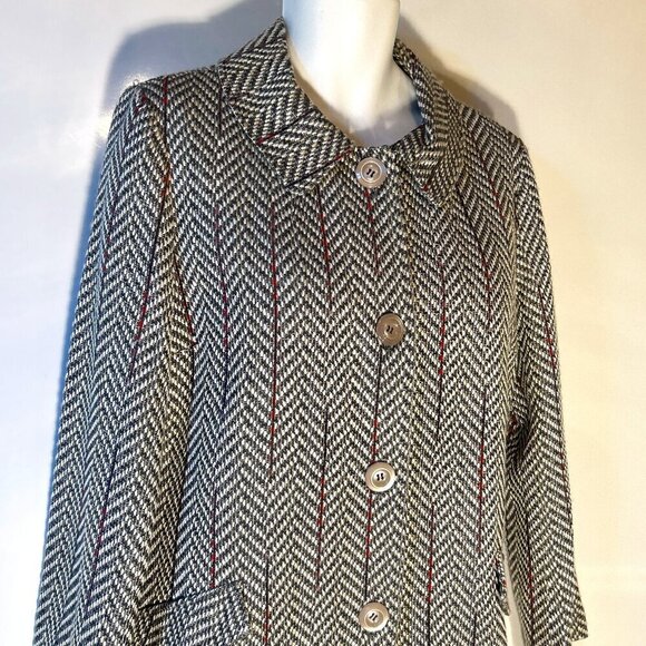 R-Q-T SZ L Gray Herringbone Tweed Wool Blend Coat Preppy Classic Essential - Picture 3 of 9